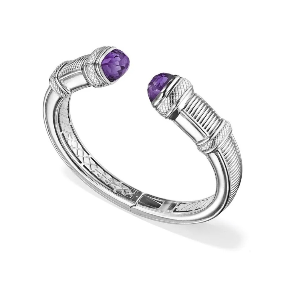 NWT Judith Ripka Cassandre Hinged Sterling Silver Cuff with Amethyst Gemstones